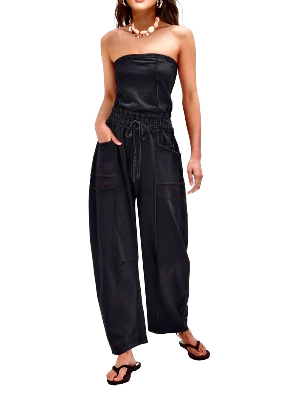 Black Strapless Jumpsuits off the Shoulder Summer Romper NWOT